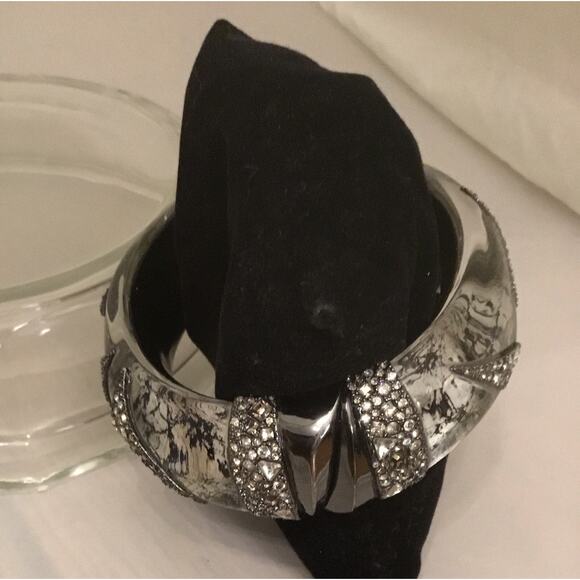 ALEXIS BITTAR Clear Lucite Black Splatter Origami Crystal Inlay Bracelet RARE - Picture 7 of 10